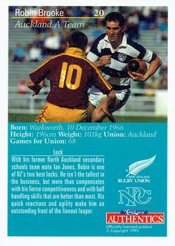 1995 Card Crazy Authentics Rugby Union NPC Superstars #20 Robin Brooke Back